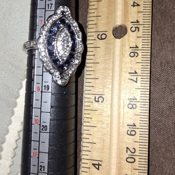 Blue & Silvertone Edwardian Style Cocktail Engagement Gift Ring - Picture 6 of 7